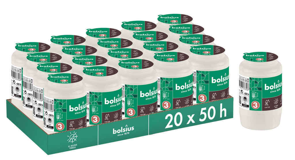 Bolsius - Herdenkingslicht - Wit - 20 stuks - 50 Branduren