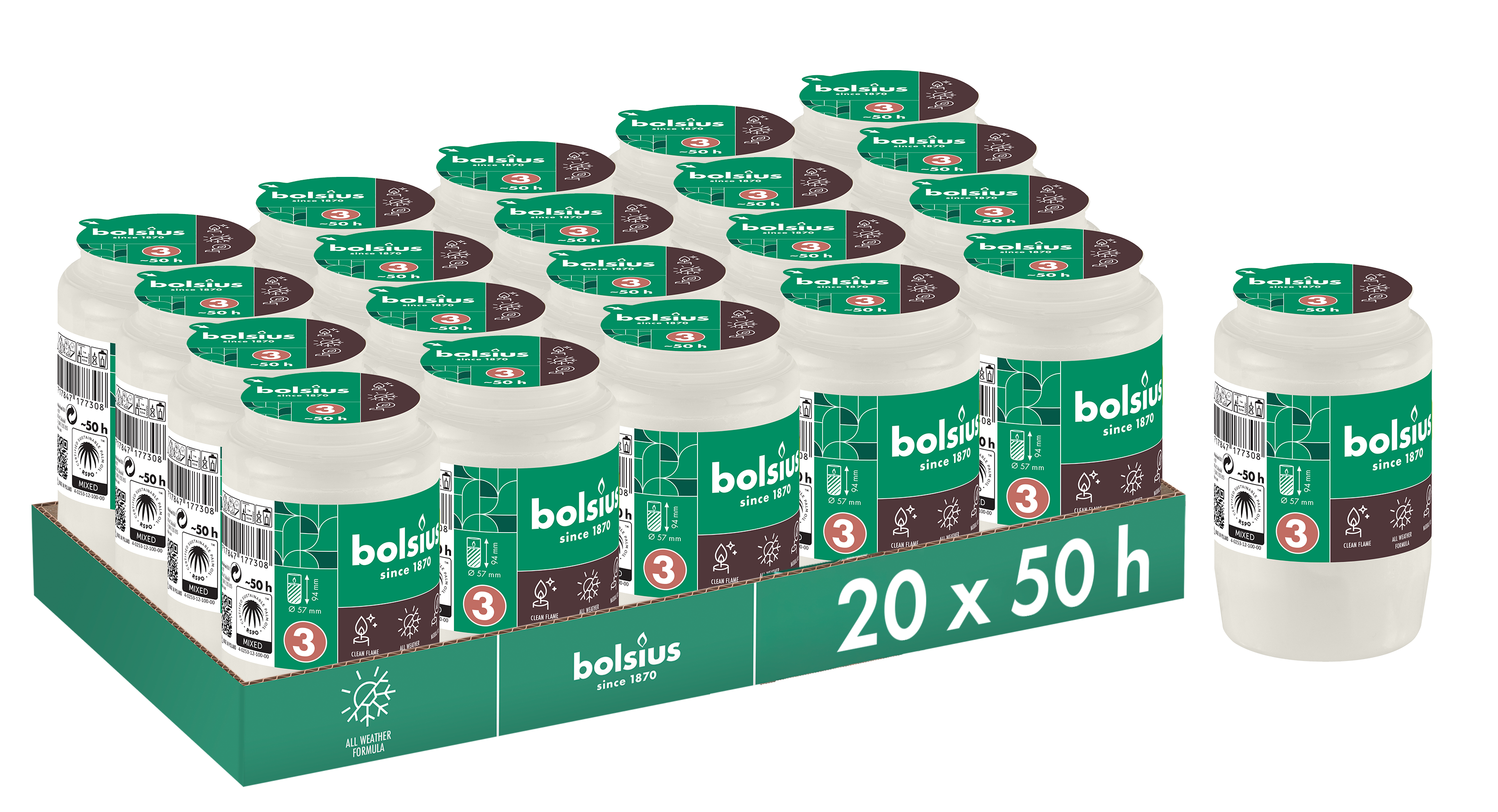 Bolsius - Herdenkingslicht - Wit - 20 stuks - 50 Branduren