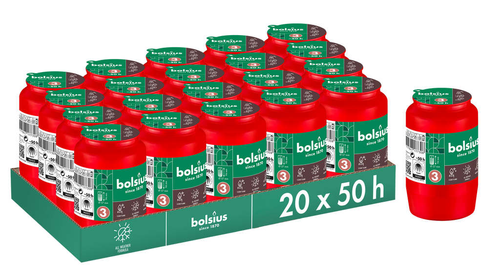 Bolsius - Herdenkingslicht - Rood - 20 stuks - 50 Branduren