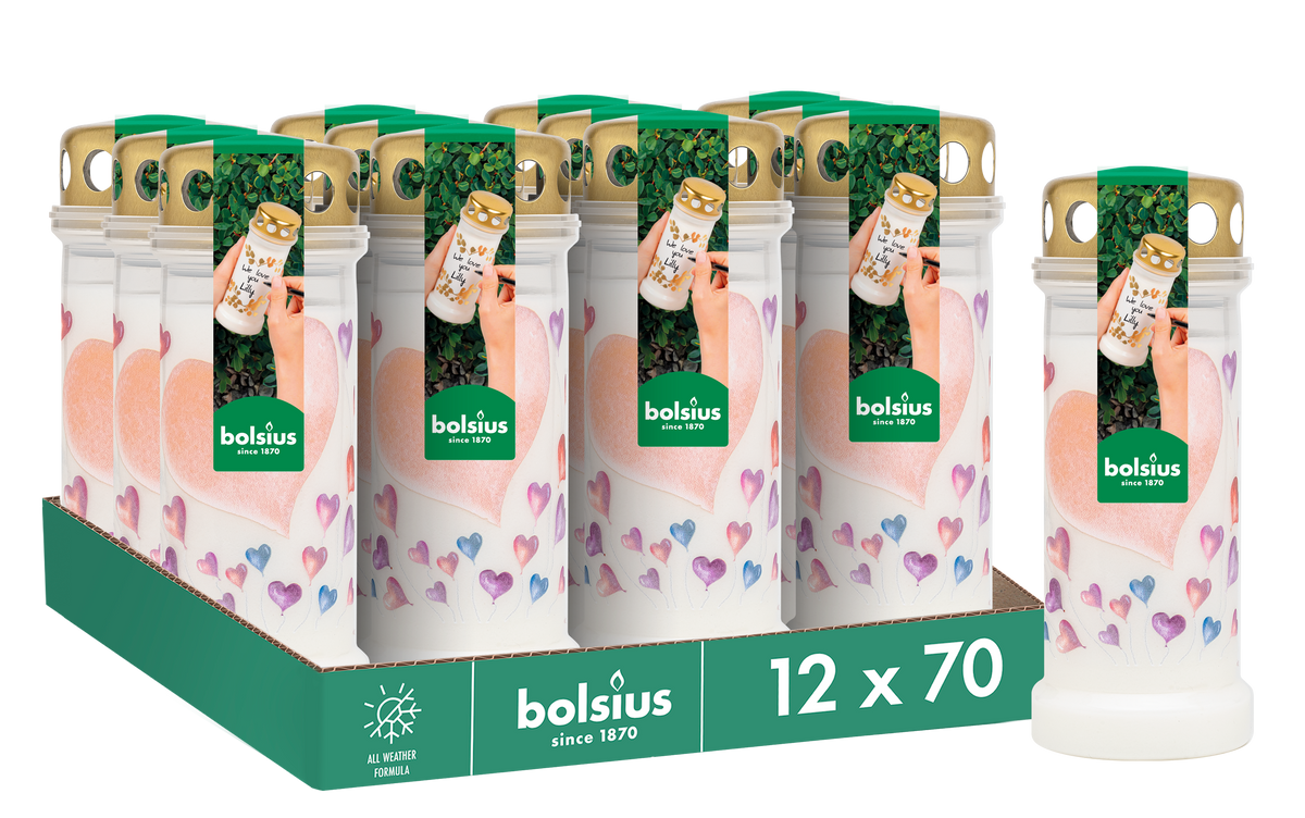 Bolsius - Herdenkingslicht - Wit met Ballonnen Print - 12 stuks - 70 branduren - 3 Dagen