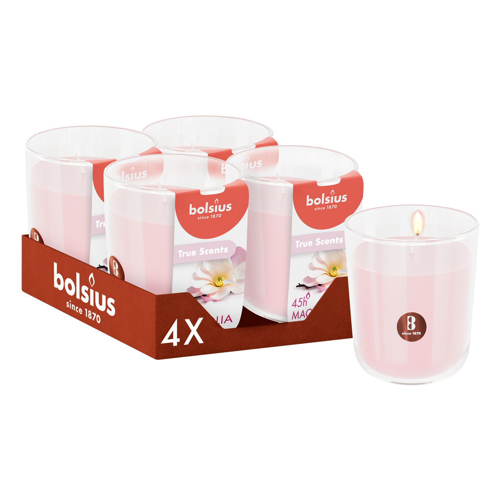 Bolsius - True Scents - 4 Geurkaarsen - Magnolia - Roze - Voordeelverpakking - Geur Kaars