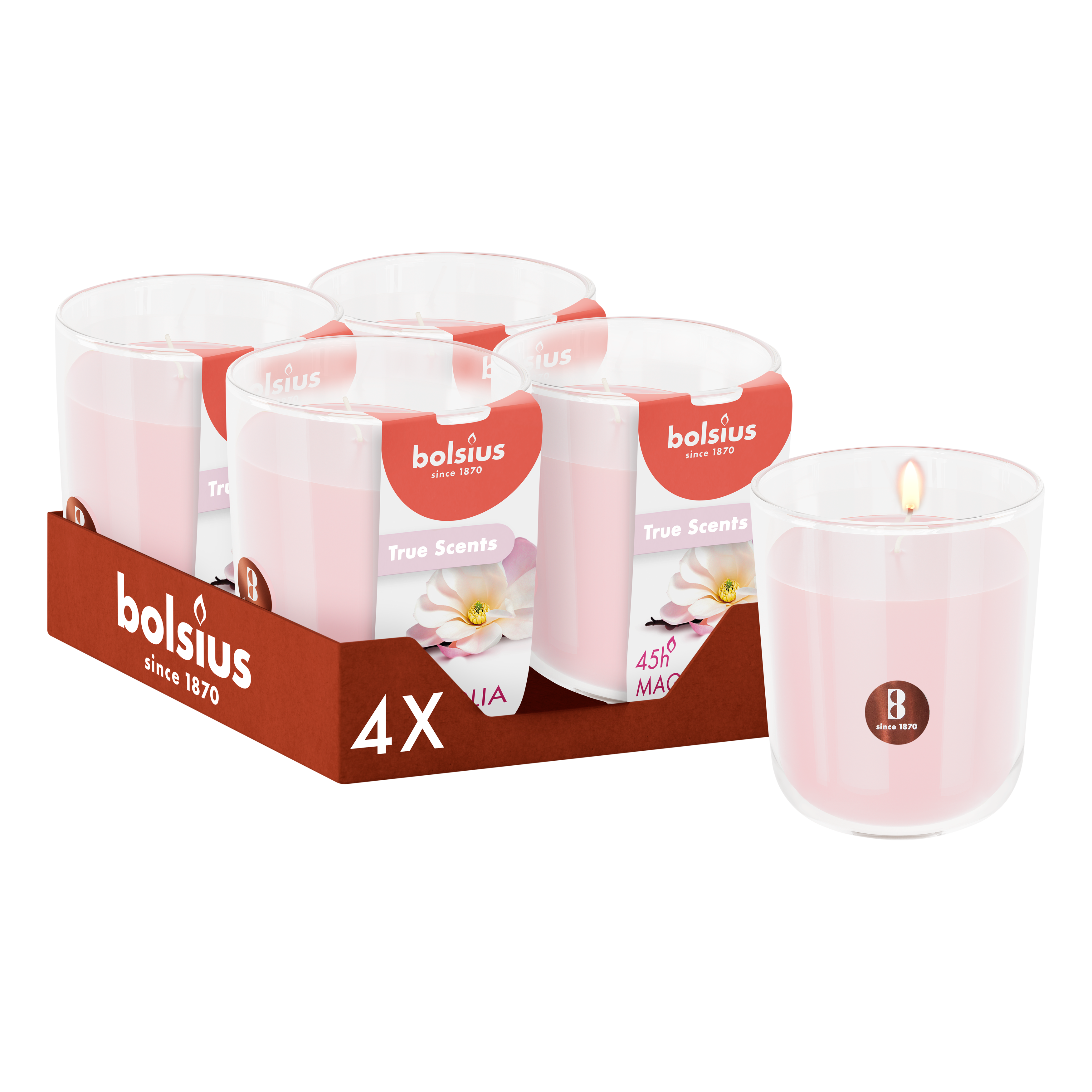 Bolsius - True Scents - 4 Geurkaarsen - Magnolia - Roze - Voordeelverpakking - Geur Kaars