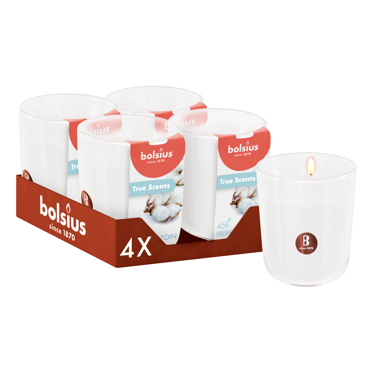 Bolsius - True Scents - 4 Geurkaarsen - Fresh Cotton - Voordeelverpakking - Geur Kaars