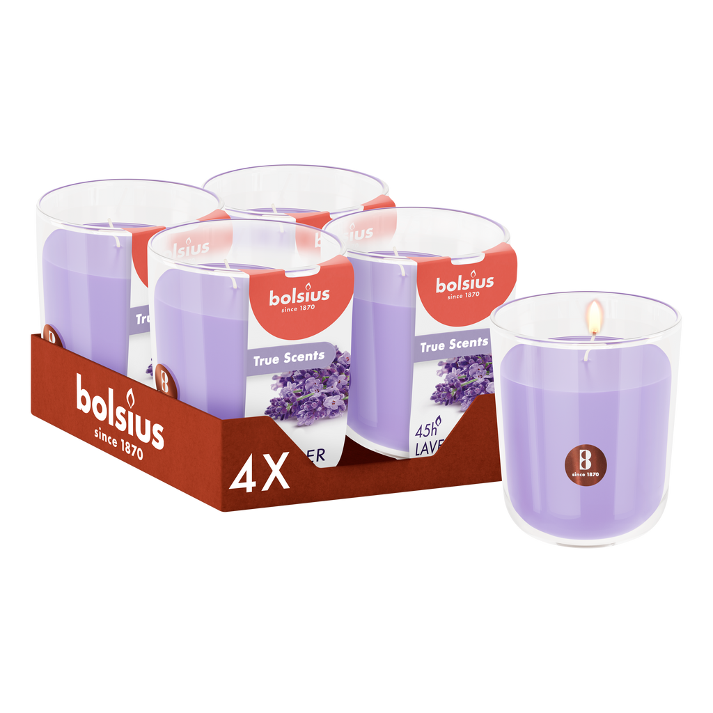 Bolsius - True Scents - 4 Geurkaarsen - Lavendel - Paars - Voordeelverpakking - Geur Kaars