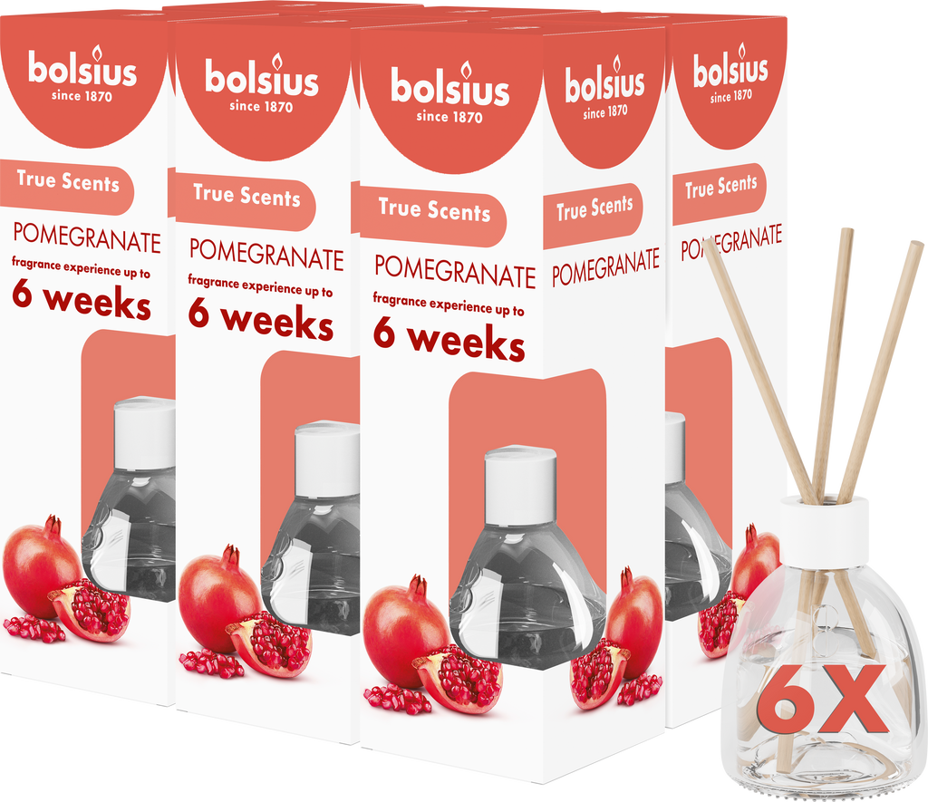 Bolsius True Scents - Geurstokjes - Granaatappel - 6 stuks - Voordeelverpakking - 60ml