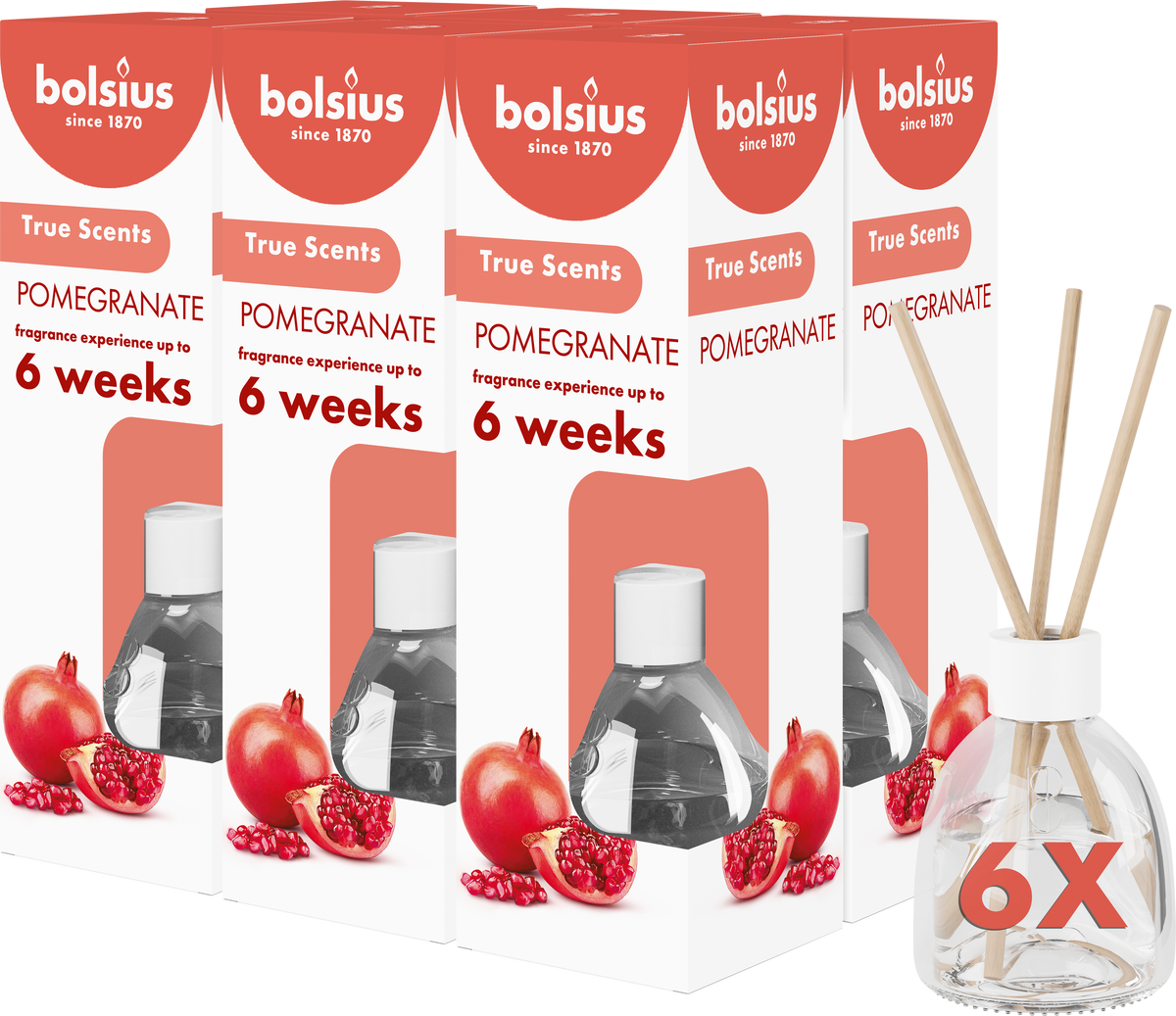Bolsius True Scents - Geurstokjes - Granaatappel - 6 stuks - Voordeelverpakking - 60ml