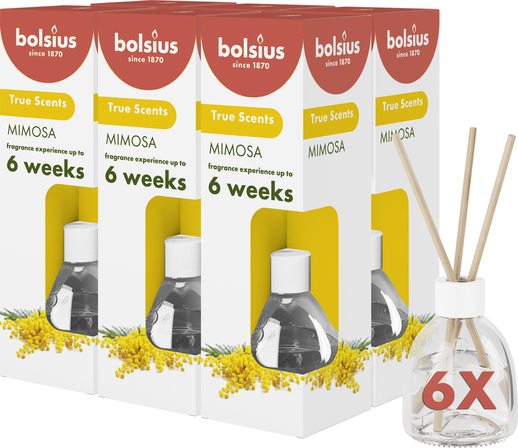 Bolsius True Scents - Geurstokjes - Mimosa - 6 stuks - Voordeelverpakking - 60ml