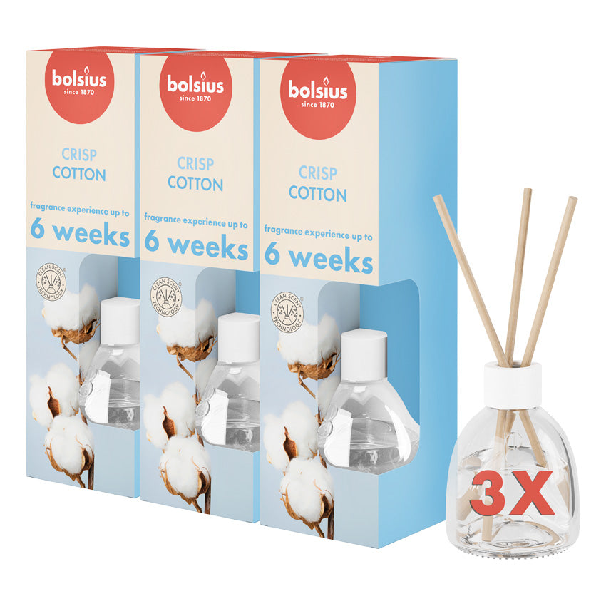 Bolsius True Scents - Geurstokjes - Fresh Cotton - 3 stuks - Voordeelverpakking - 60ml