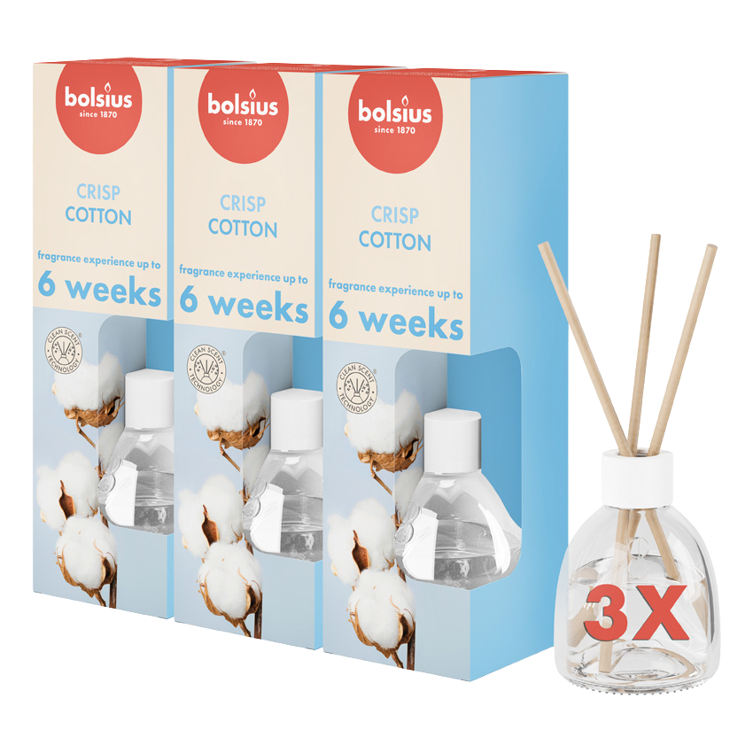 Bolsius True Scents - Geurstokjes - Fresh Cotton - 6 stuks - Voordeelverpakking - 60ml