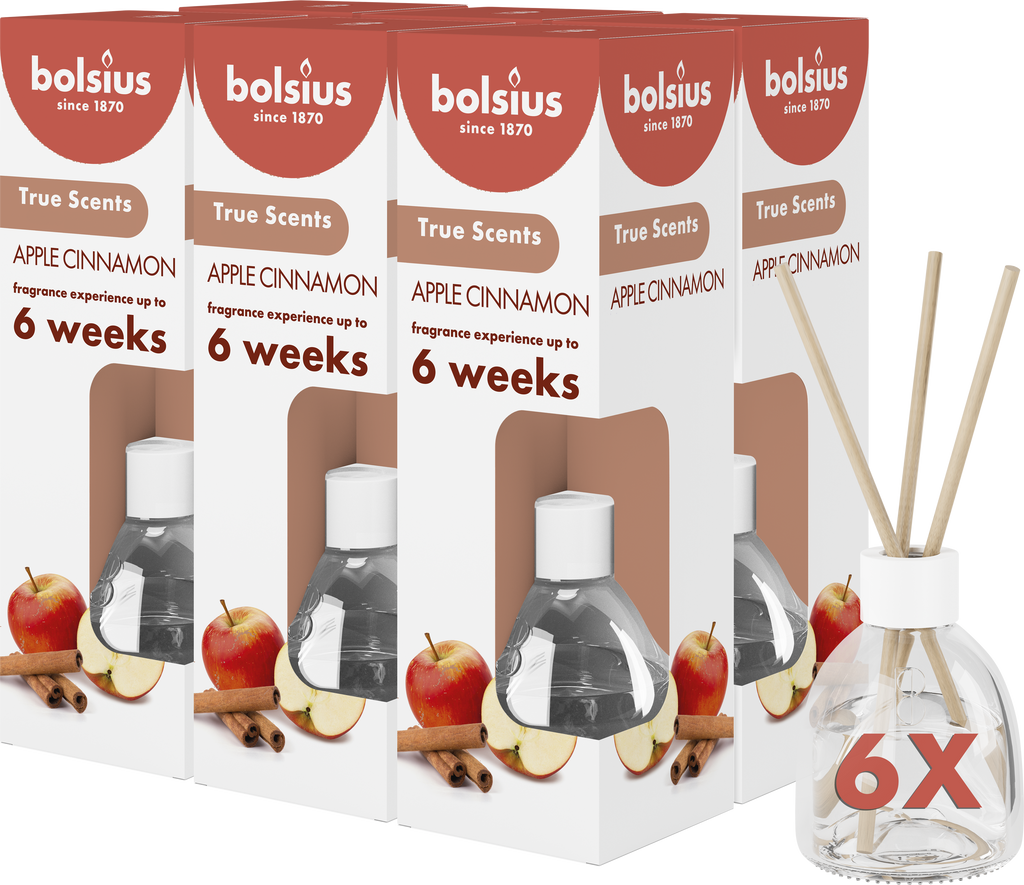 Bolsius True Scents - Geurstokjes - Apple Cinnamon - 6 stuks - Voordeelverpakking - 60ml