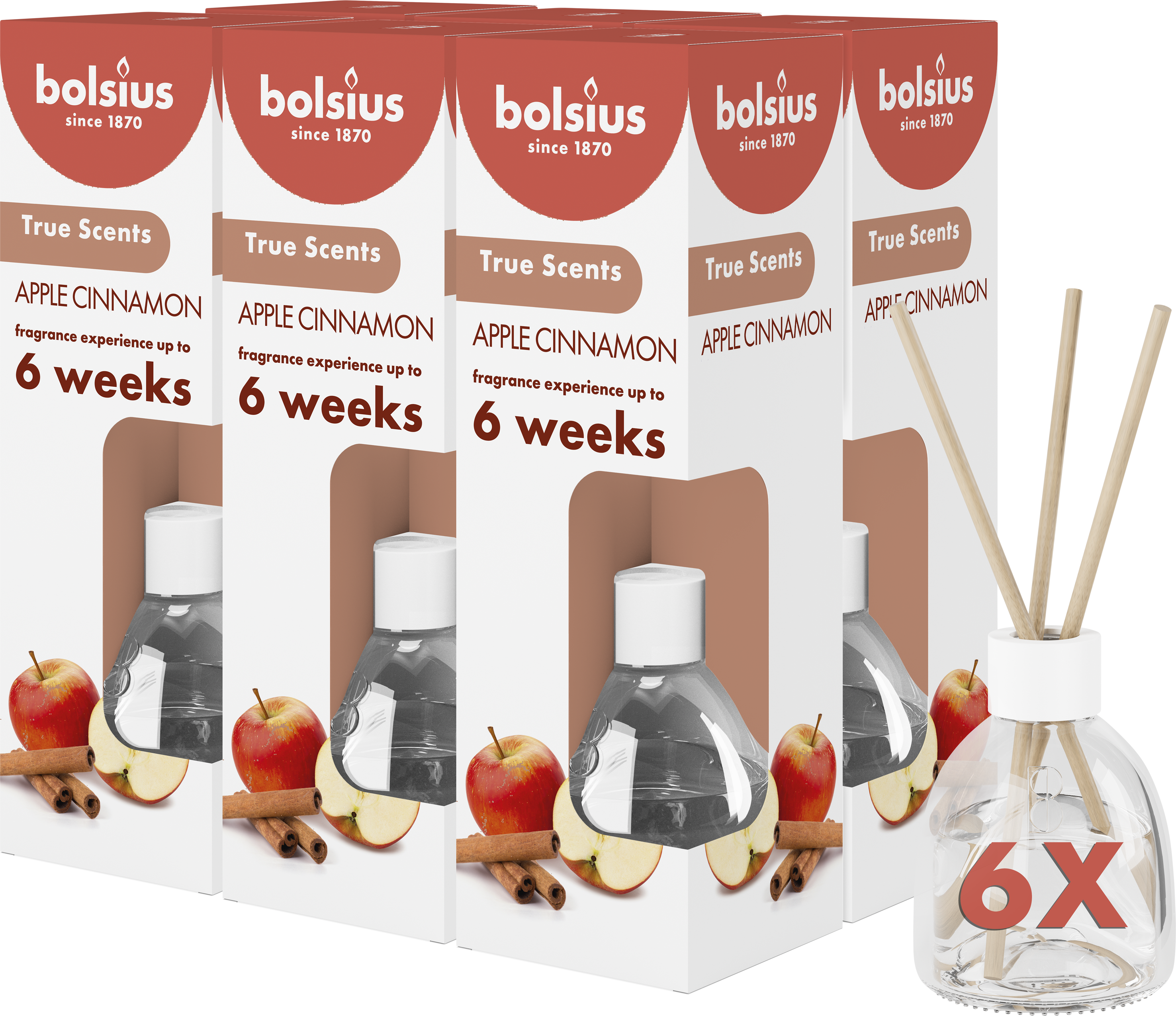 Bolsius True Scents - Geurstokjes - Apple Cinnamon - 6 stuks - Voordeelverpakking - 60ml
