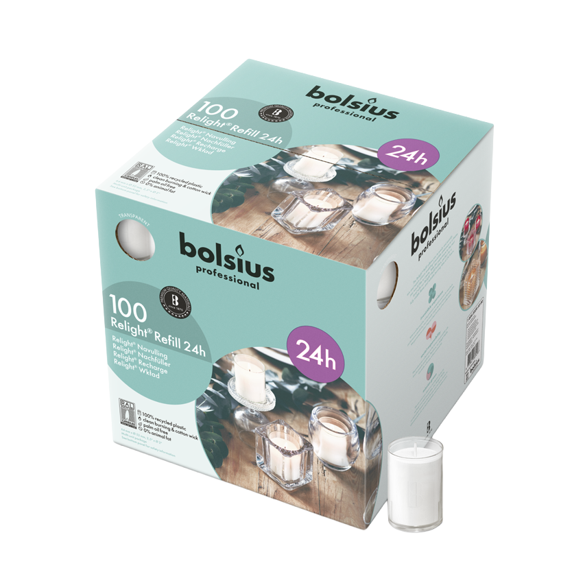 Bolsius Professional - Relight - Transparant - Navulling - 100 Stuks - 30 Branduren