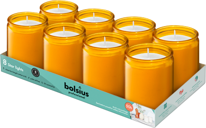 Bolsius - Starlight - Amber - Kaarsen in Glas - 8 Stuks - 50 Branduren
