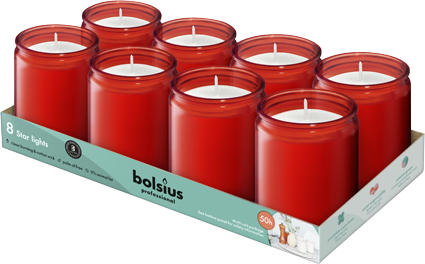 Bolsius - Starlight - Rood - Kaarsen in Glas - 8 Stuks - 6 Branduren