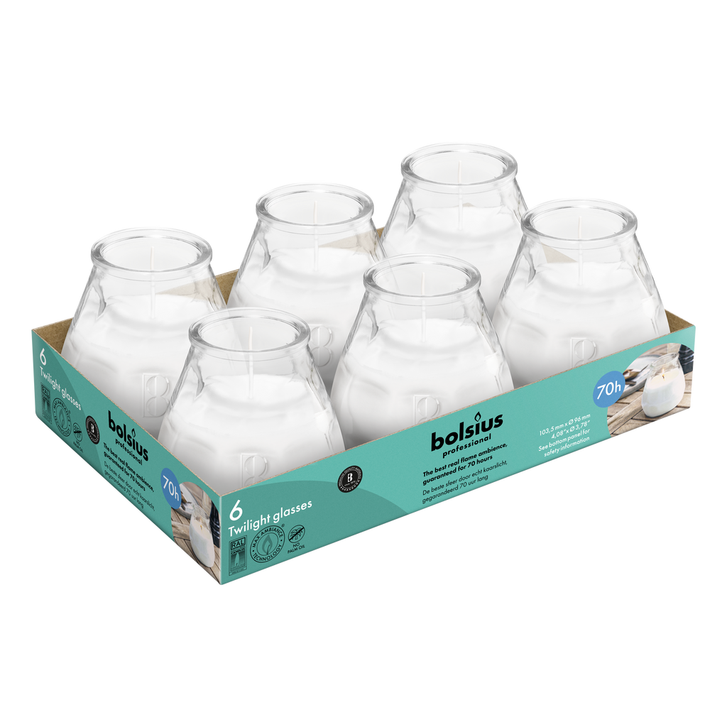 Bolsius - Twilight - Kaars in glas - Patio - Transparant - Tray 6 - 70 branduren