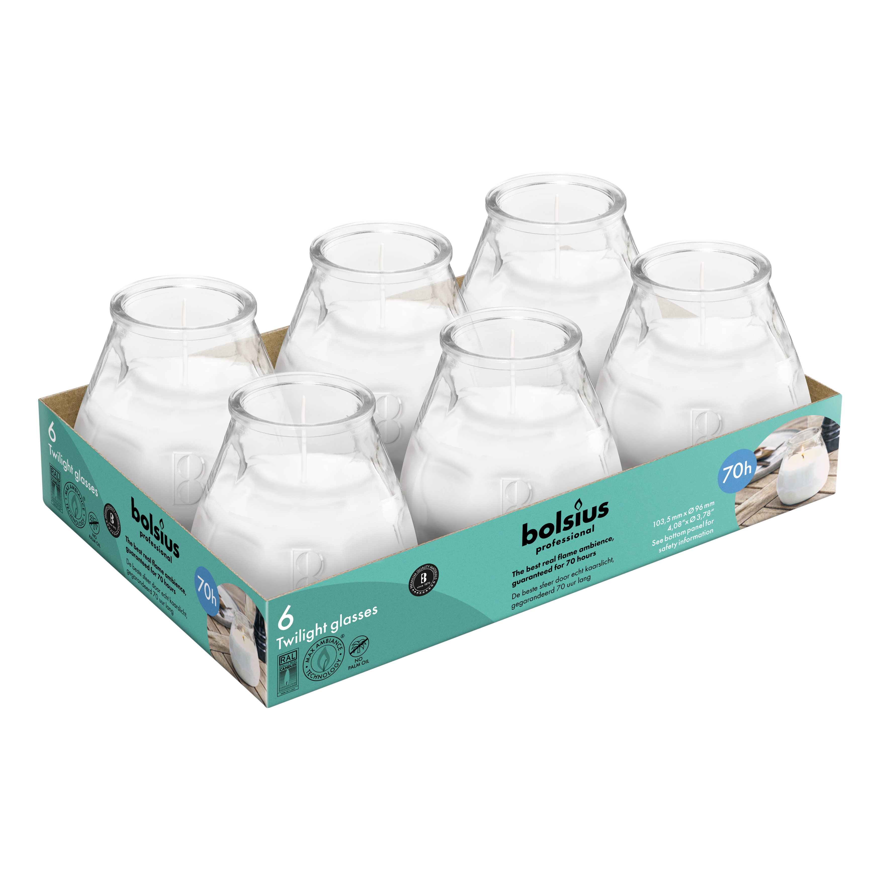 Bolsius - Twilight - Kaars in glas - Patio - Transparant - Tray 6 - 70 branduren
