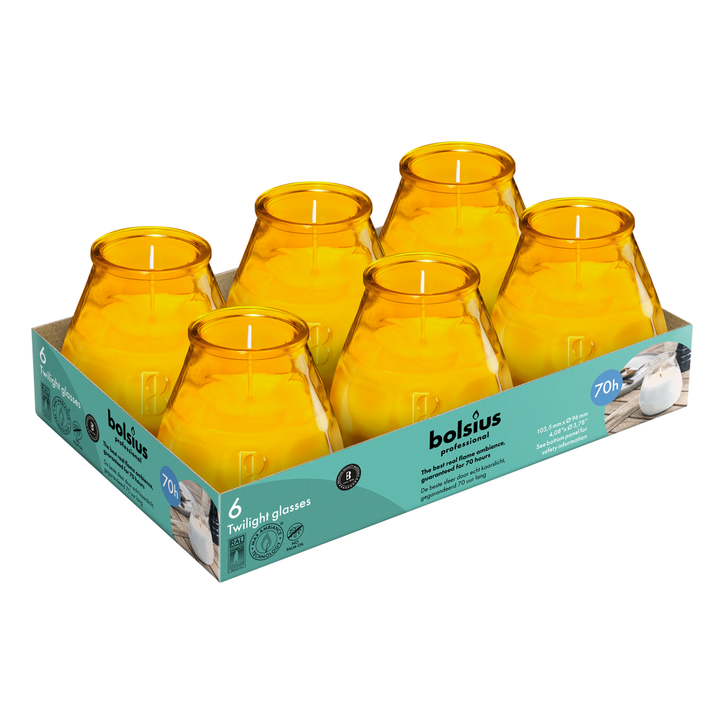 Bolsius - Twilight - Kaars in glas - Patio - Amber - Tray 6 - 70 branduren