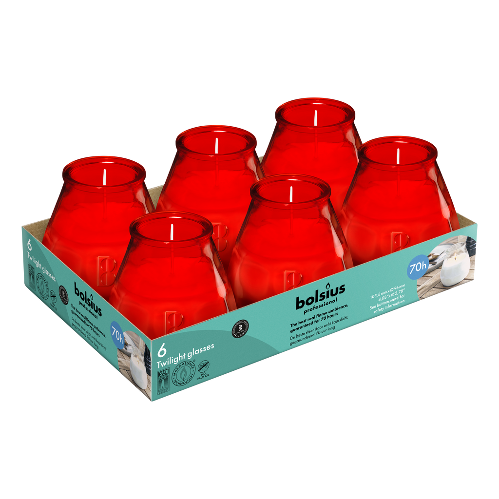 Bolsius - Twilight - Kaars in glas - Patio - Rood - Tray 6 - 70 branduren