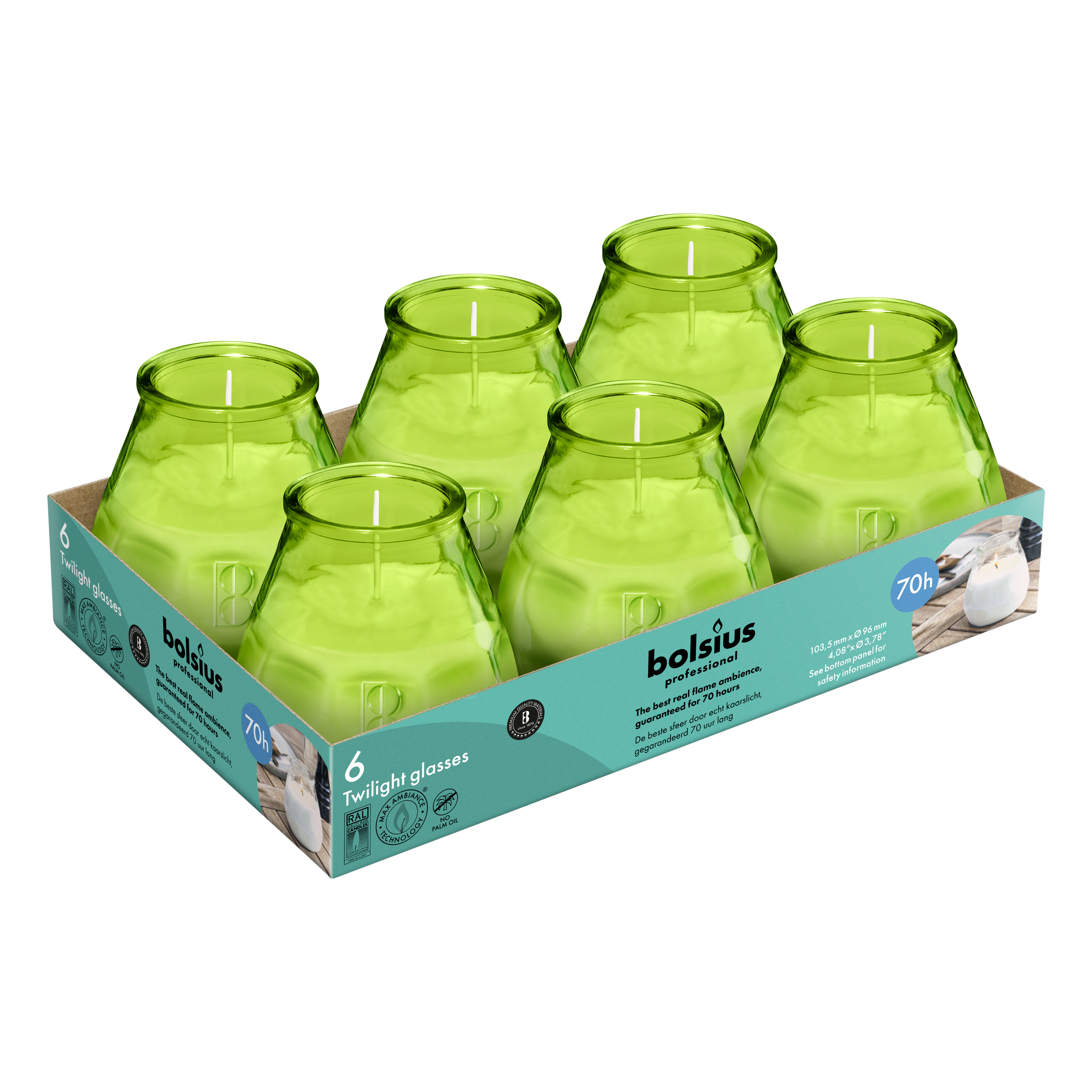 Bolsius - Twilight - Kaars in glas - Patio - Lime - Tray 6 - 70 branduren