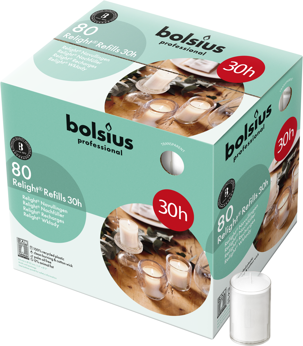 Bolsius Professional - Relight - Transparant - Navulling - 80 Stuks - 30 Branduren