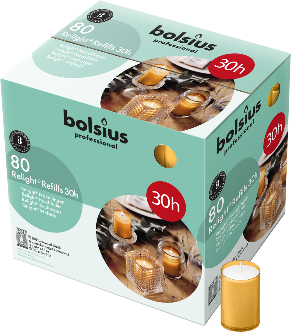 Bolsius Professional - Relight - Amber - Navulling - 80 Stuks - 30 Branduren
