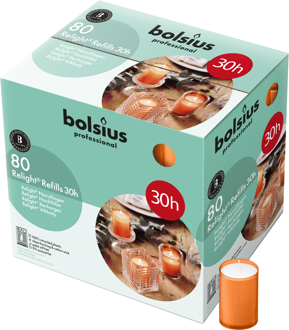 Bolsius Professional - Relight - Oranje - Navulling - 80 Stuks - 30 Branduren