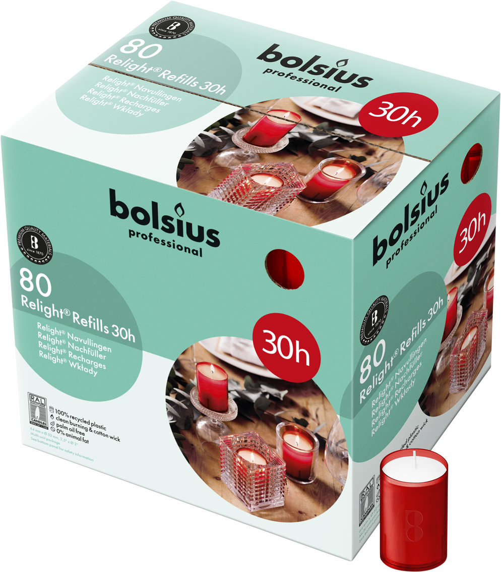 Bolsius Professional - Relight - Rood - Navulling - 80 Stuks - 30 Branduren