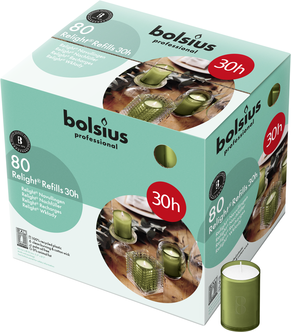 Bolsius Professional - Relight - Olijfgroen - Navulling - 80 Stuks - 30 Branduren