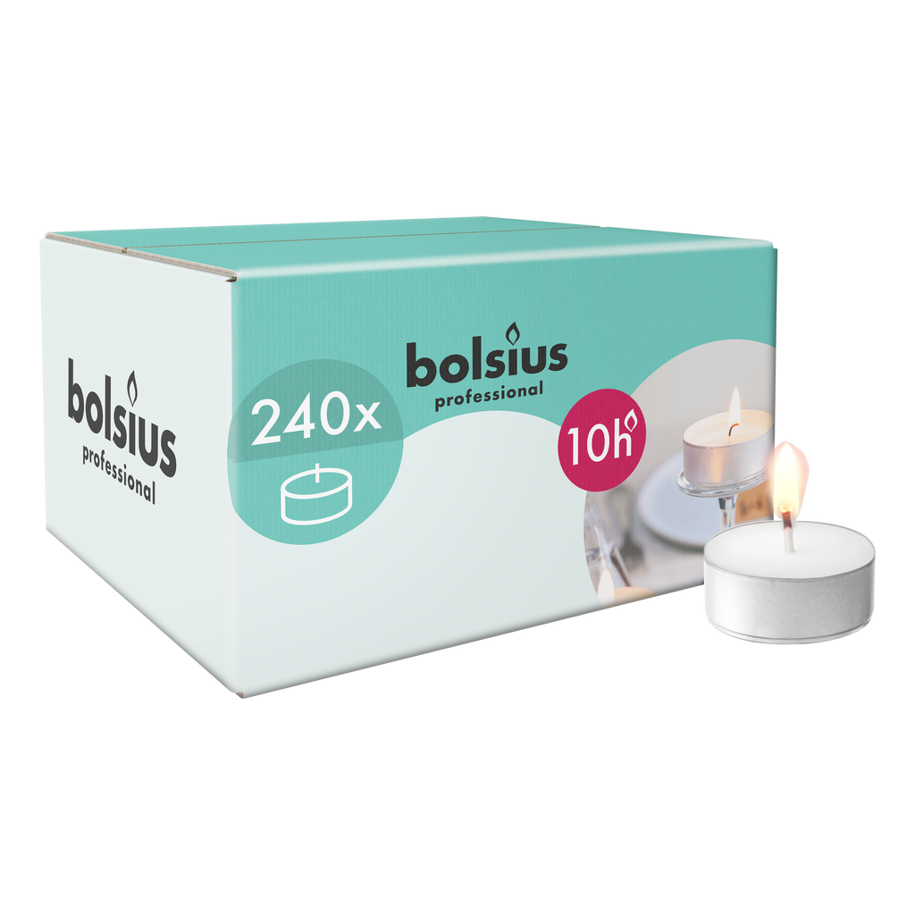 Bolsius Professional - Maxi Theelichten - Wit - 240 Stuks - 10 Branduren