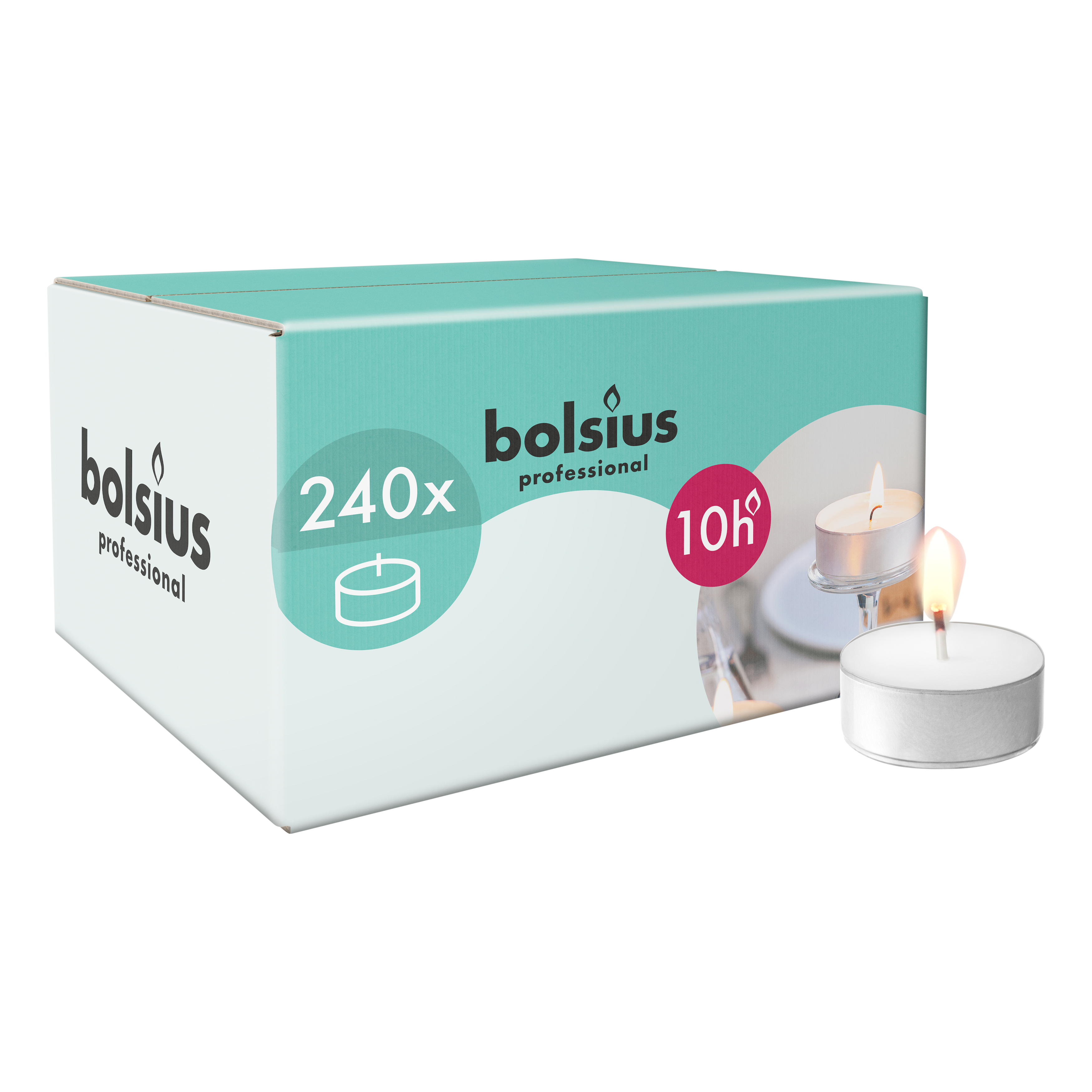 Bolsius Professional - Maxi Theelichten - Wit - 240 Stuks - 10 Branduren