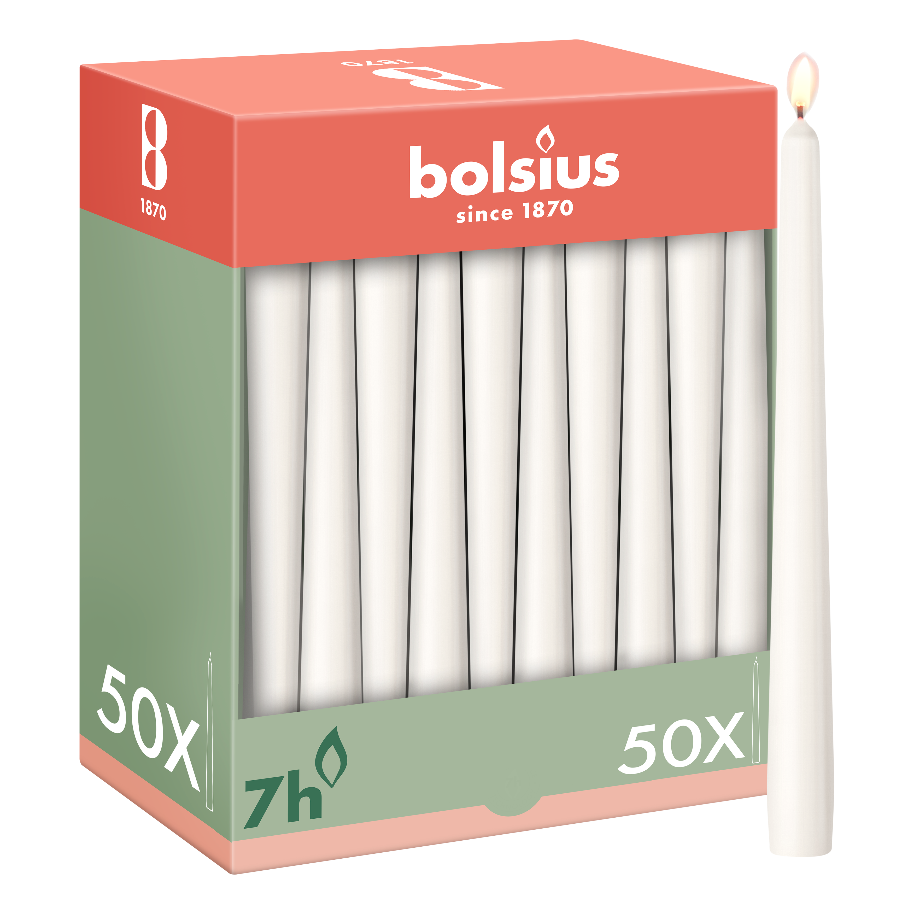 Bolsius - Gladde Dinerkaarsen - 50 stuks - Wit - 24,5 cm - Voordeelverpakking