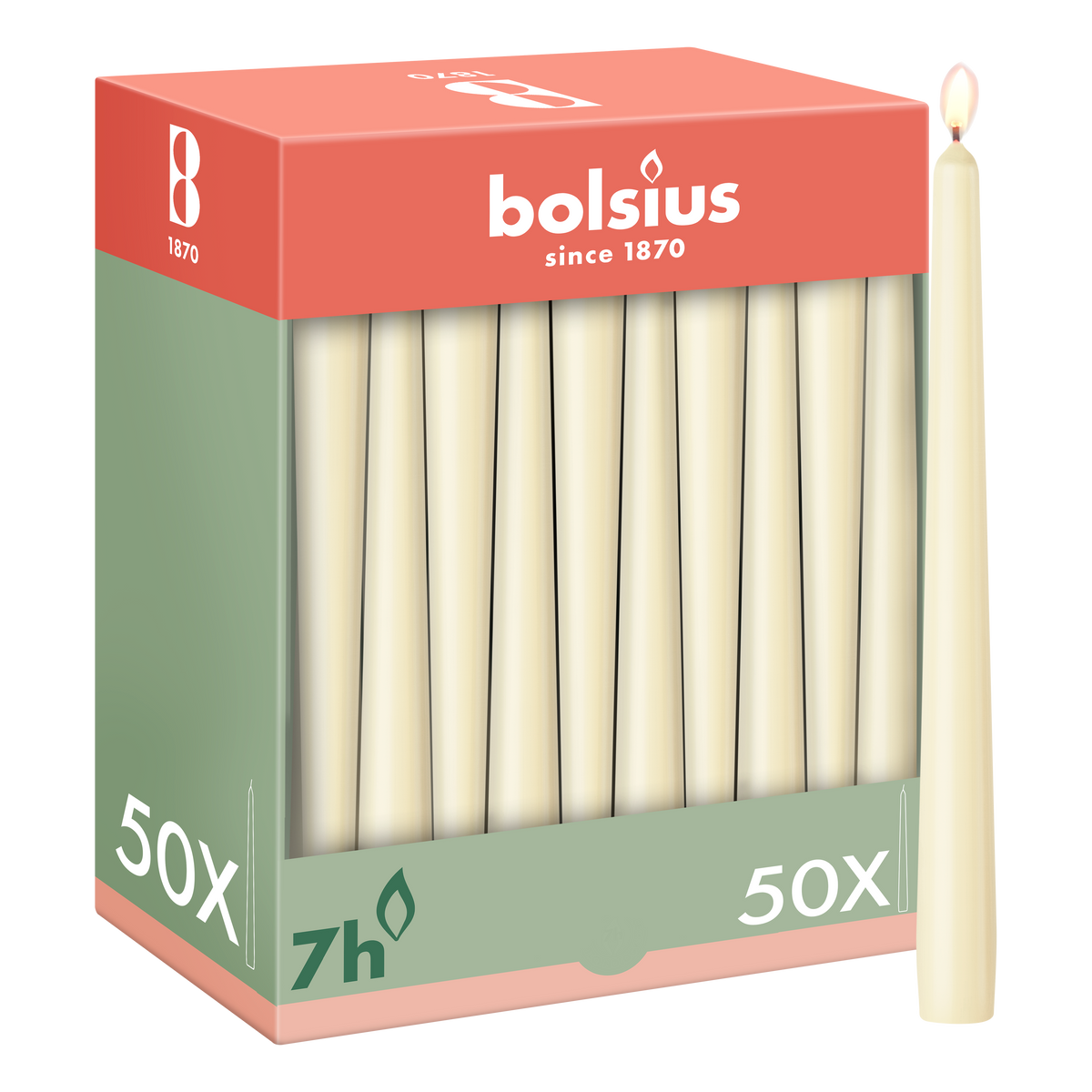 Bolsius - Gladde Dinerkaarsen - 50 stuks - Ivoor - 24,5 cm - Voordeelverpakking