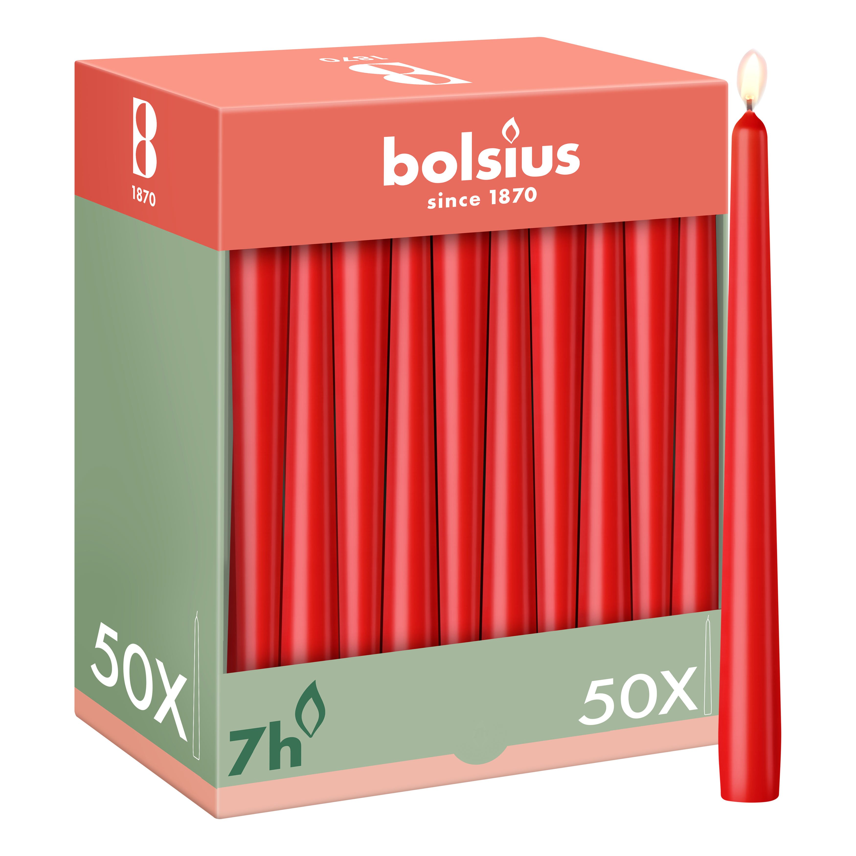 Bolsius - Gladde Dinerkaarsen - 50 stuks - Rood - 24,5 cm - Voordeelverpakking