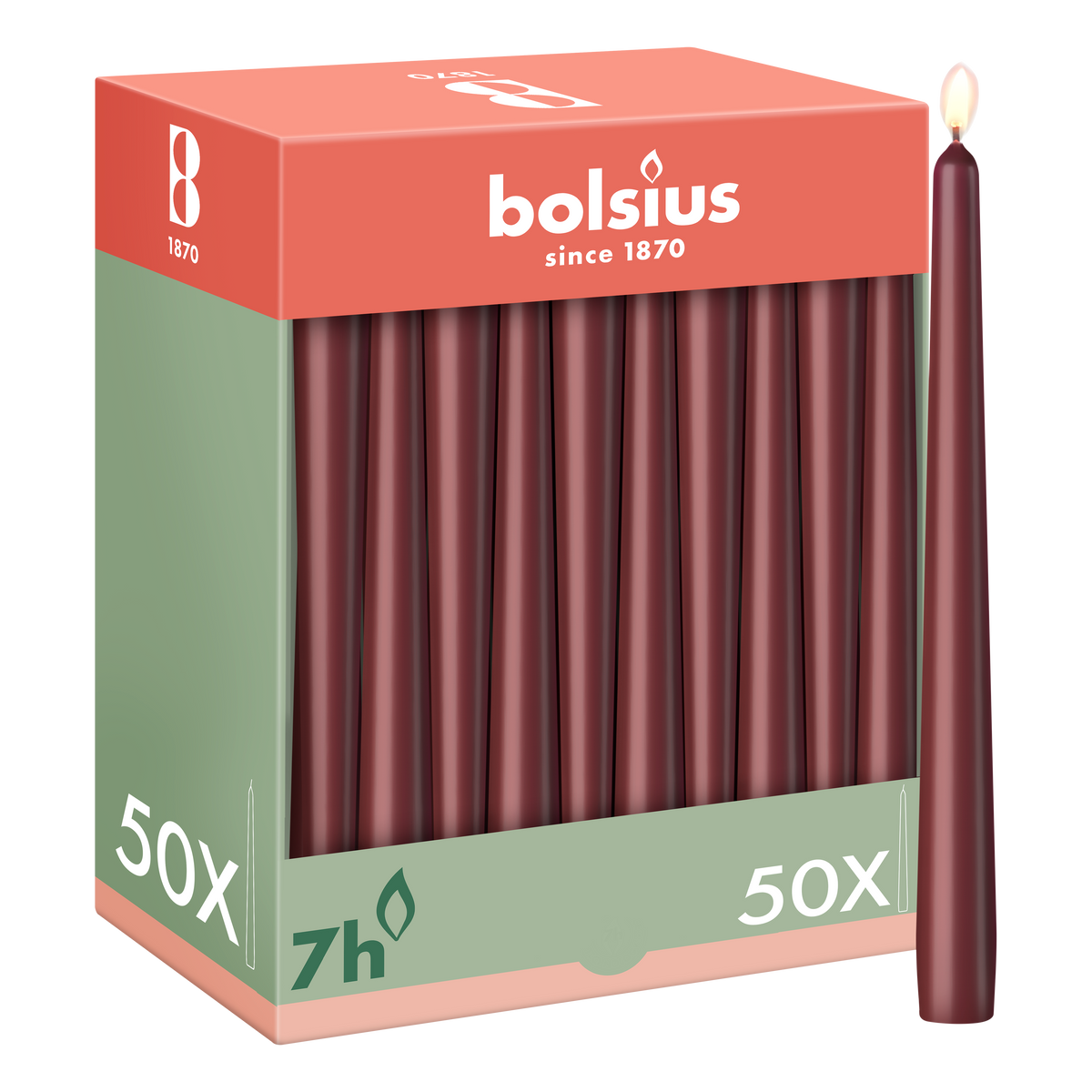 Bolsius - Gladde Dinerkaarsen - 50 stuks - Bordeaux Rood - 24,5 cm - Voordeelverpakking