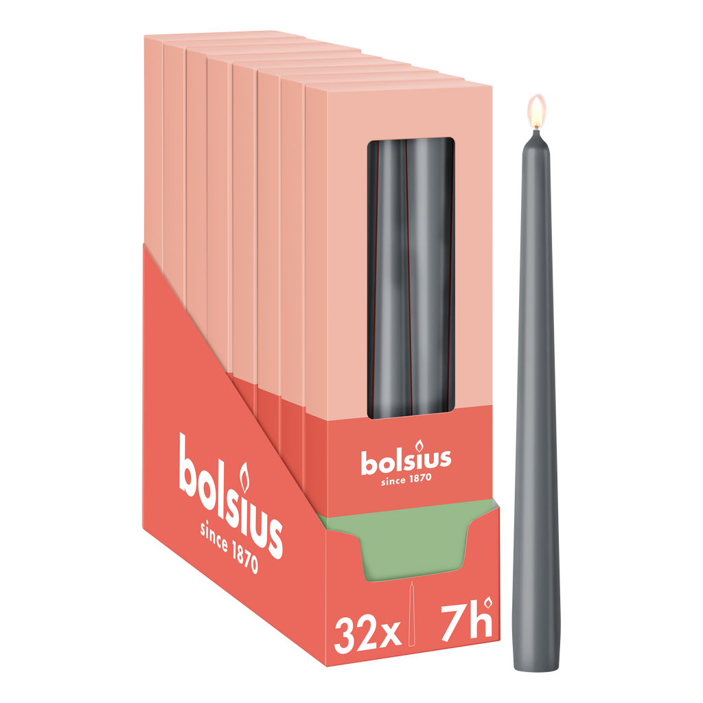 Bolsius - Gladde Dinerkaarsen - 24,5 cm - 32 stuks - Antraciet