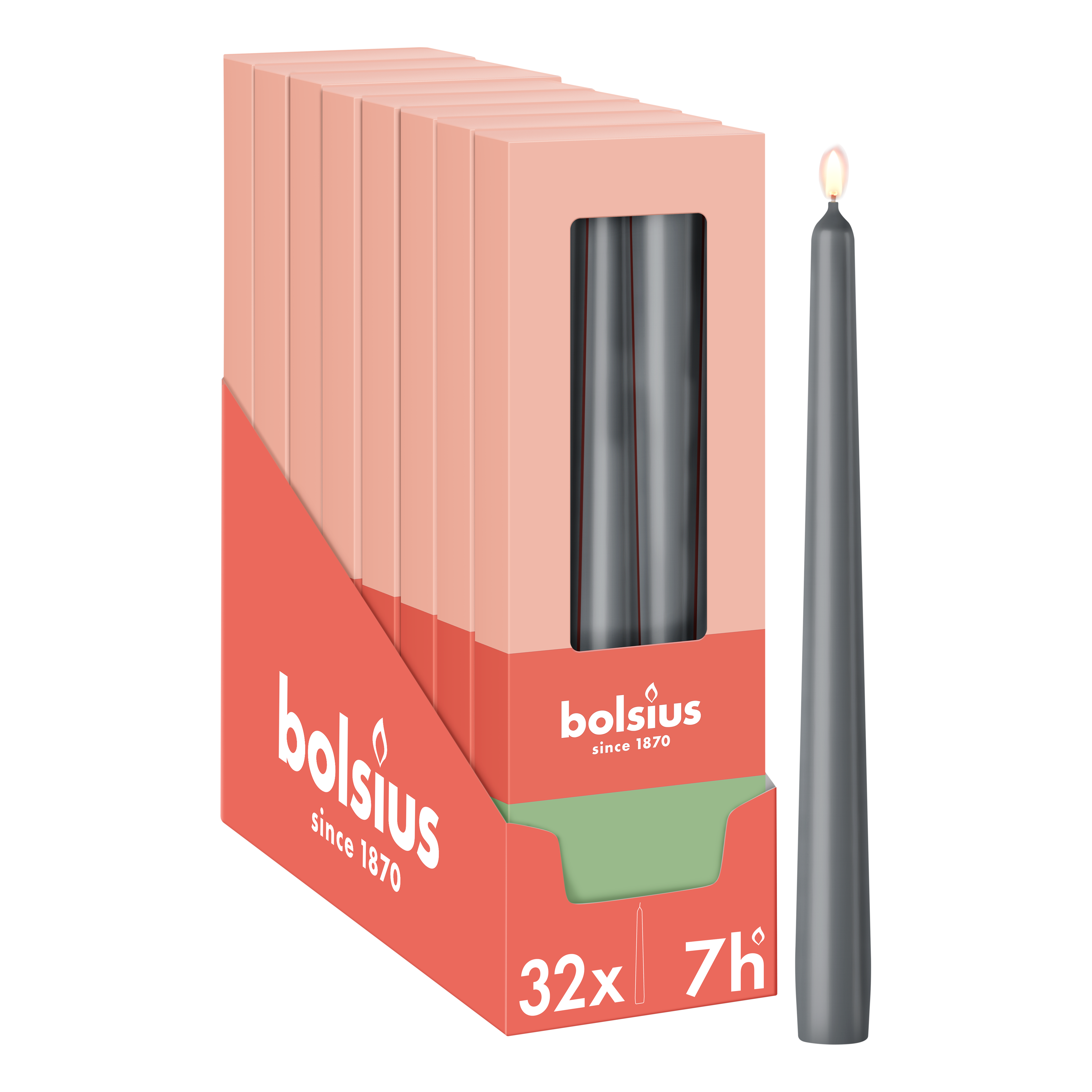 Bolsius - Gladde Dinerkaarsen - 24,5 cm - 32 stuks - Antraciet
