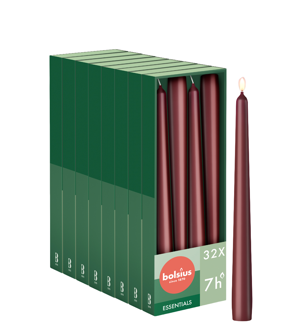 Bolsius - Gladde Dinerkaarsen - 24,5 cm - 32 stuks - Bordeaux Rood