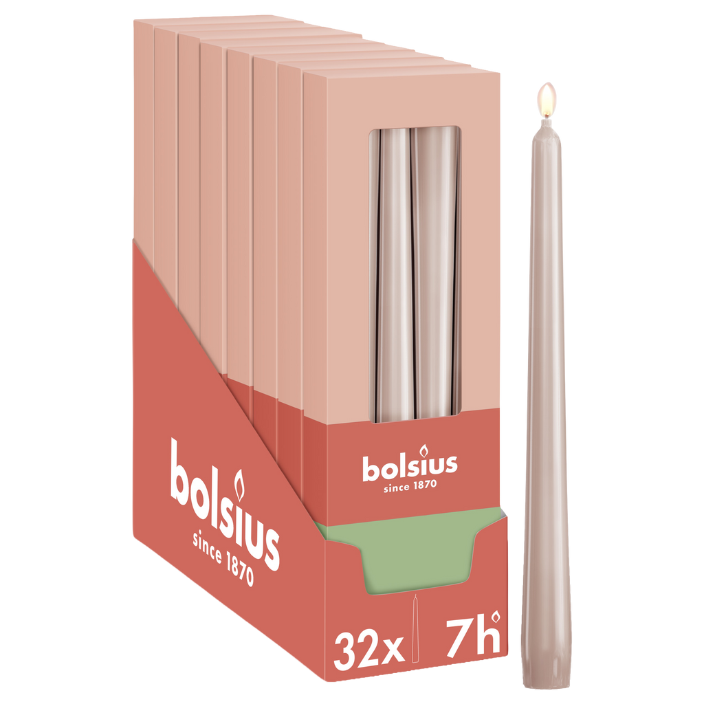 Bolsius - Glossy - Dinerkaarsen - 32 stuks - Licht Roze - 24,5 cm - 7 branduren