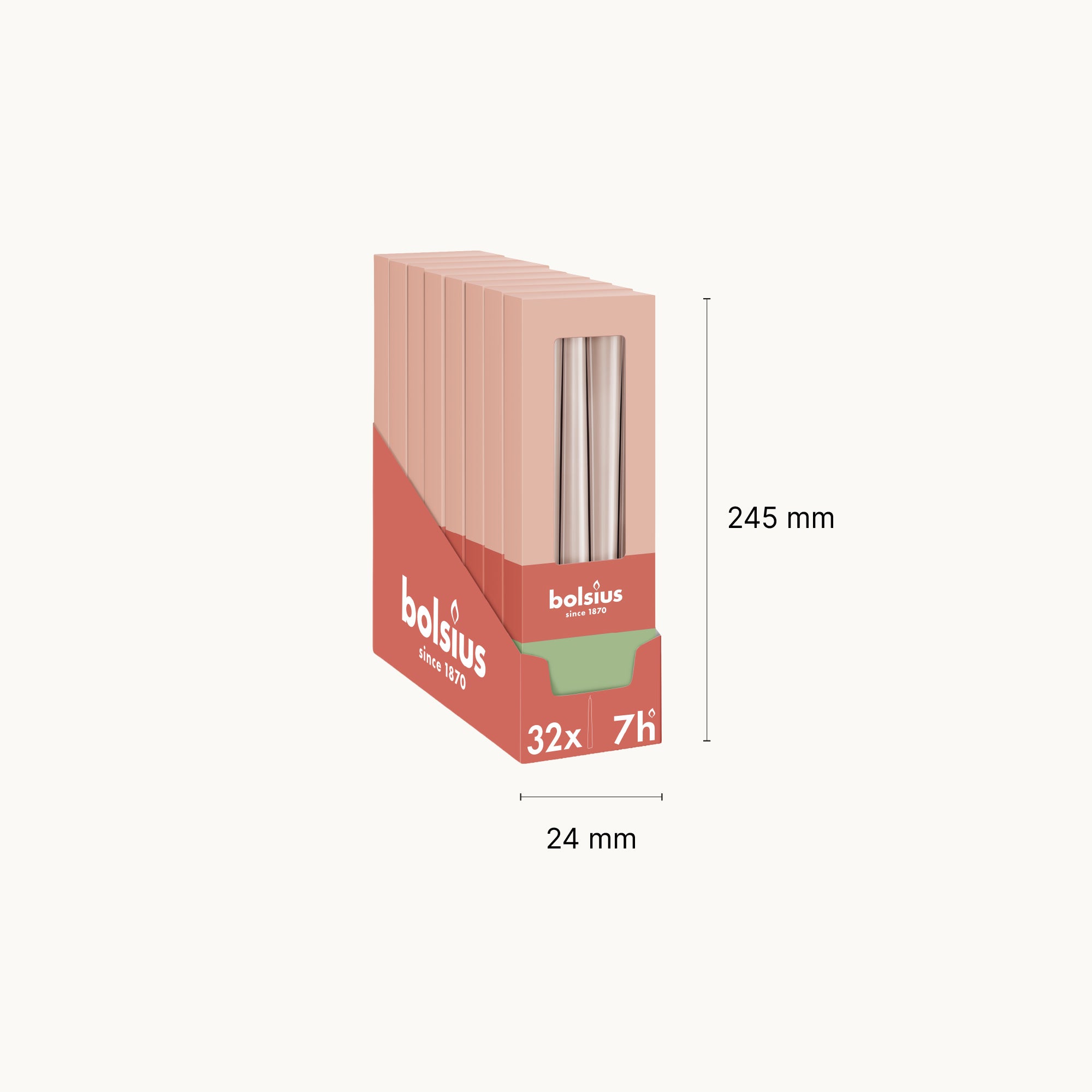 Bolsius - Glossy - Dinerkaarsen - 32 stuks - Licht Roze - 24,5 cm - 7 branduren