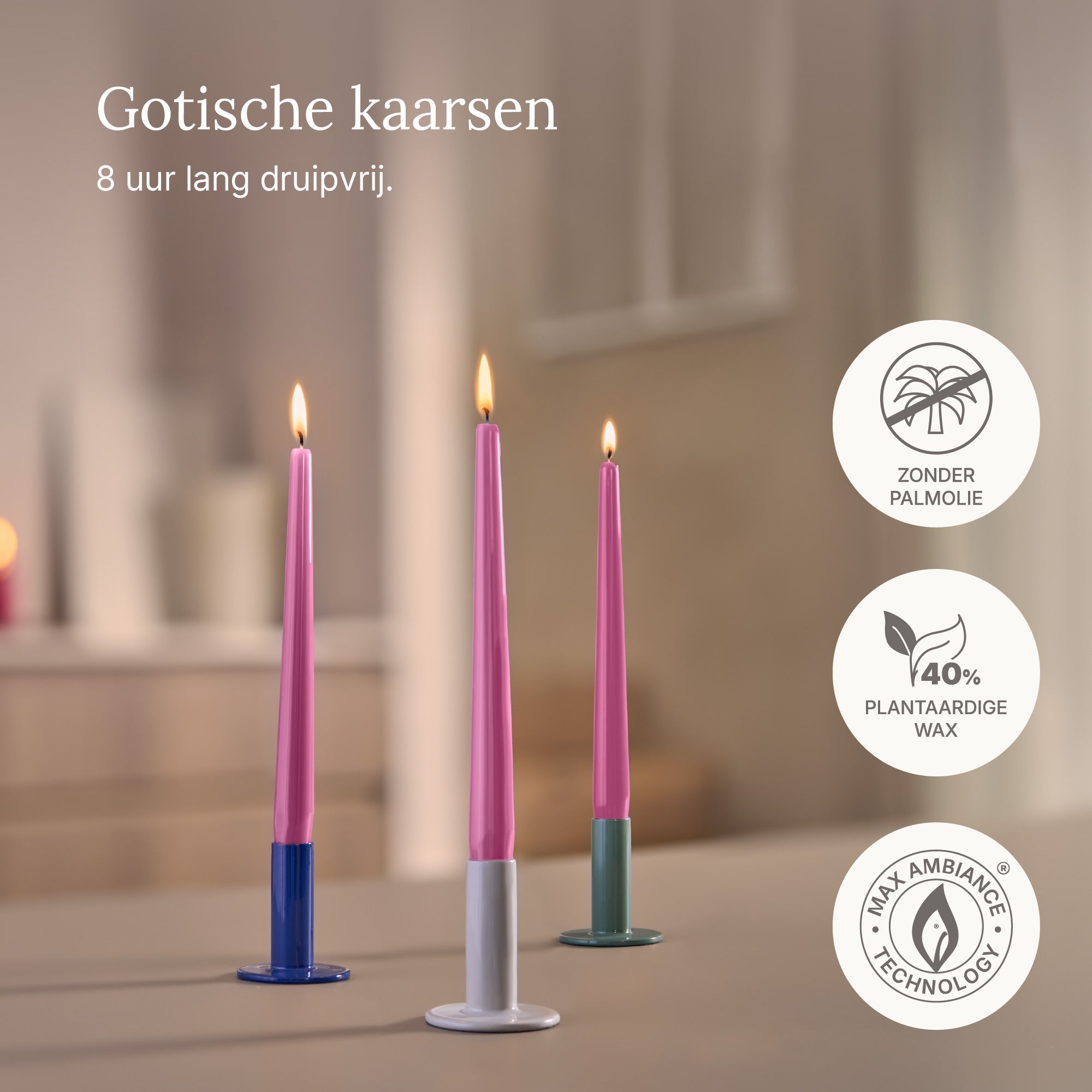 Bolsius - Glossy - Dinerkaarsen - 32 stuks - Fuchsia - 24,5 cm - 7 branduren
