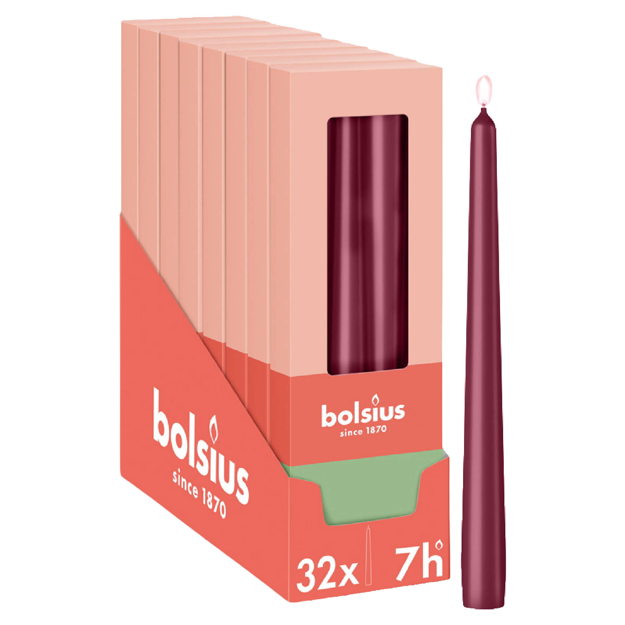 Bolsius - Glossy - Dinerkaarsen - 32 stuks - Rood - 24,5 cm - 7 branduren