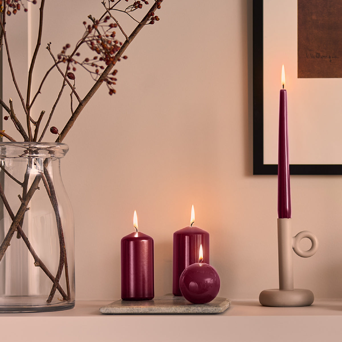 Bolsius - Glossy - Dinerkaarsen - 32 stuks - Rood - 24,5 cm - 7 branduren