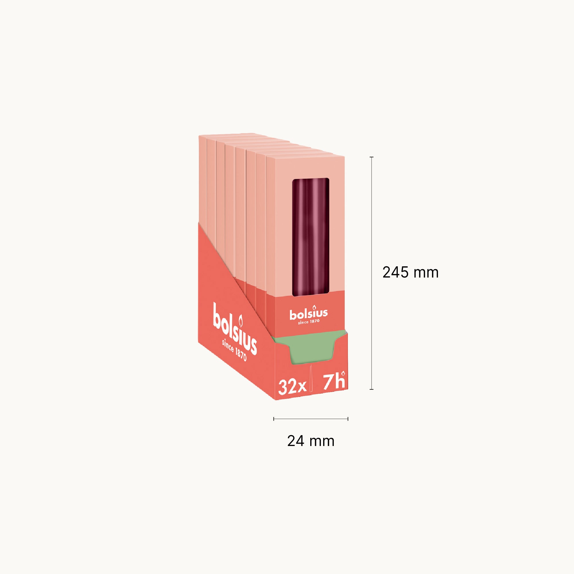 Bolsius - Glossy - Dinerkaarsen - 32 stuks - Rood - 24,5 cm - 7 branduren