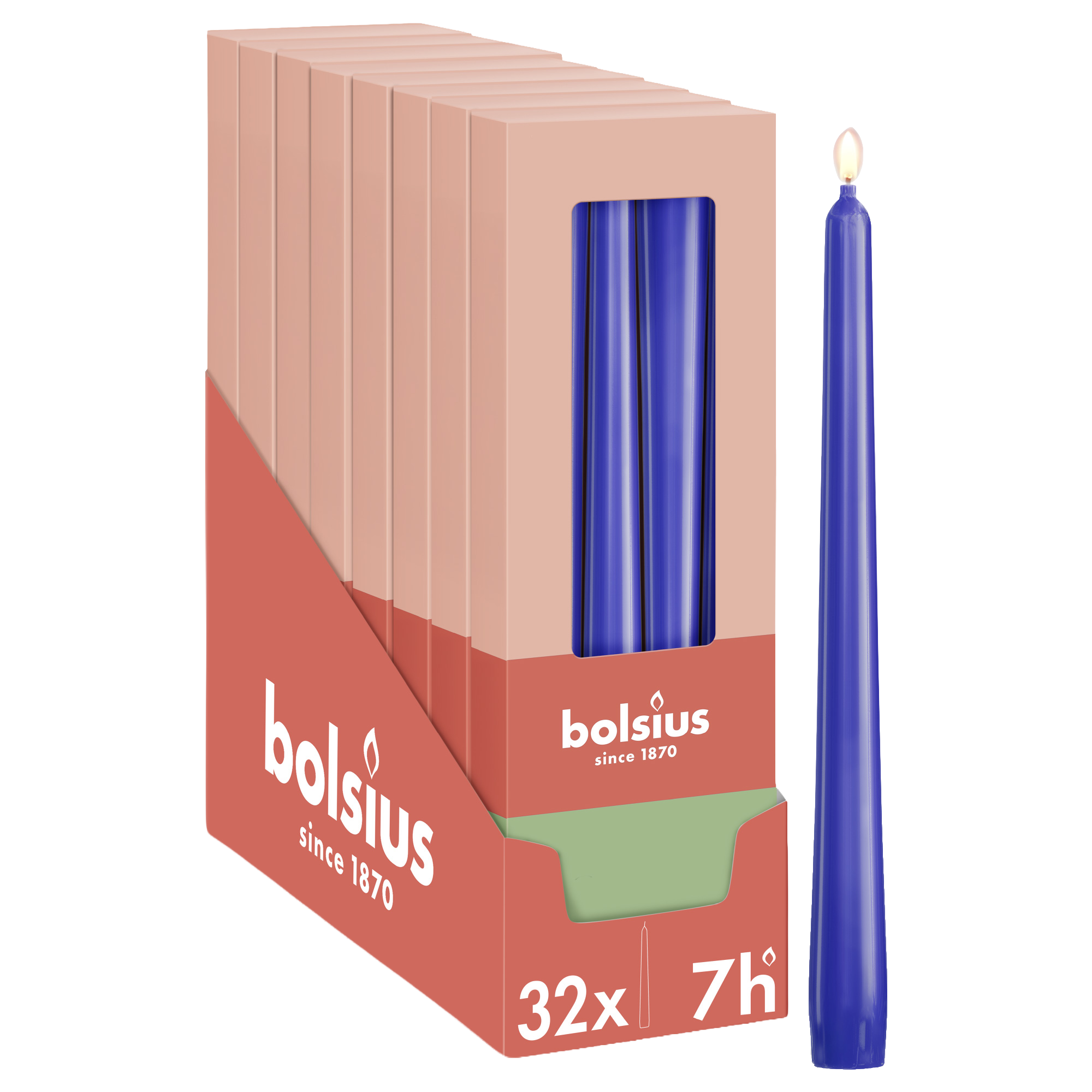 Bolsius - Glossy - Dinerkaarsen - 32 stuks - Blauw - 24,5 cm - 7 branduren