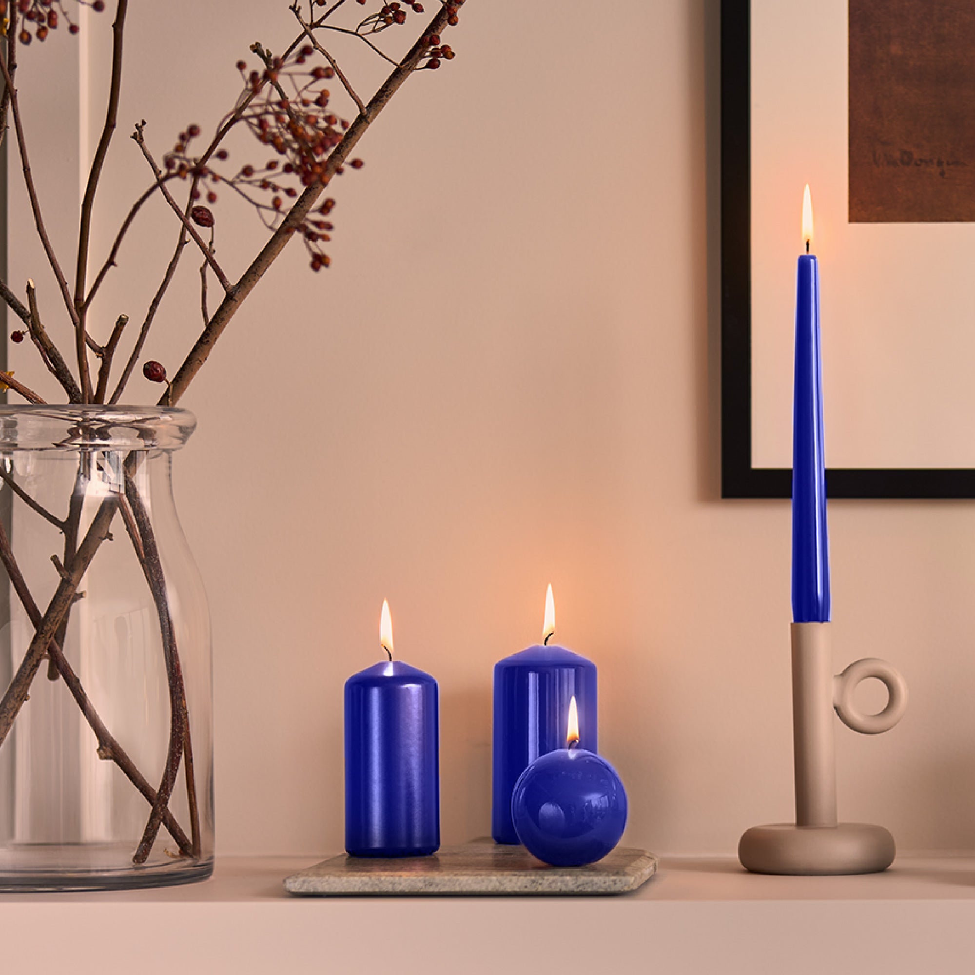 Bolsius - Glossy - Dinerkaarsen - 32 stuks - Blauw - 24,5 cm - 7 branduren