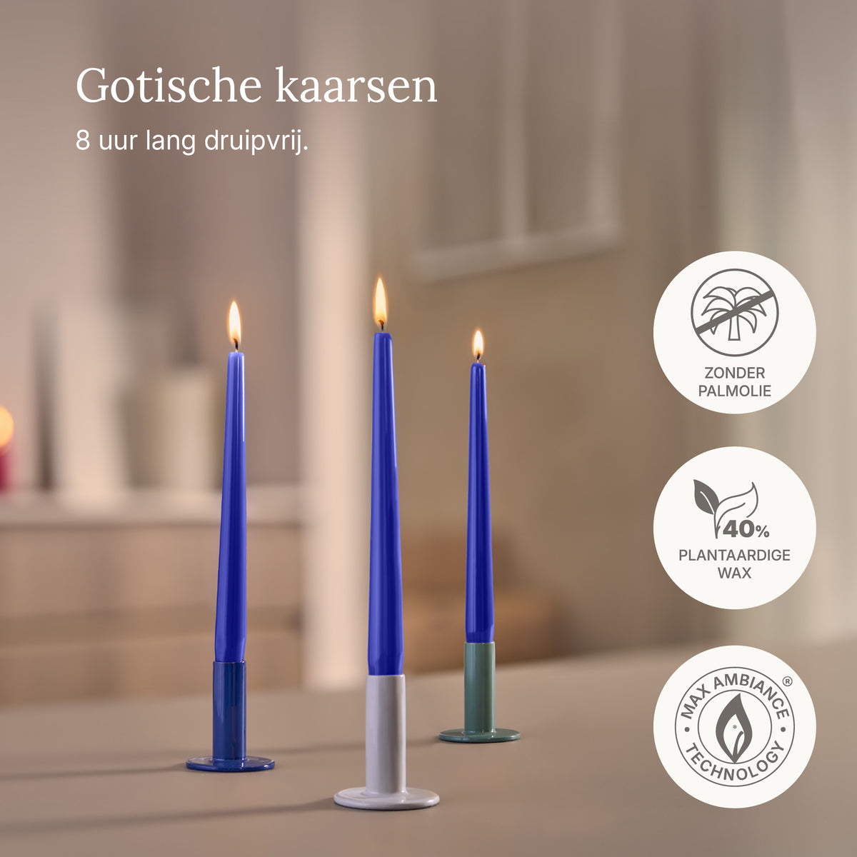 Bolsius - Glossy - Dinerkaarsen - 32 stuks - Blauw - 24,5 cm - 7 branduren