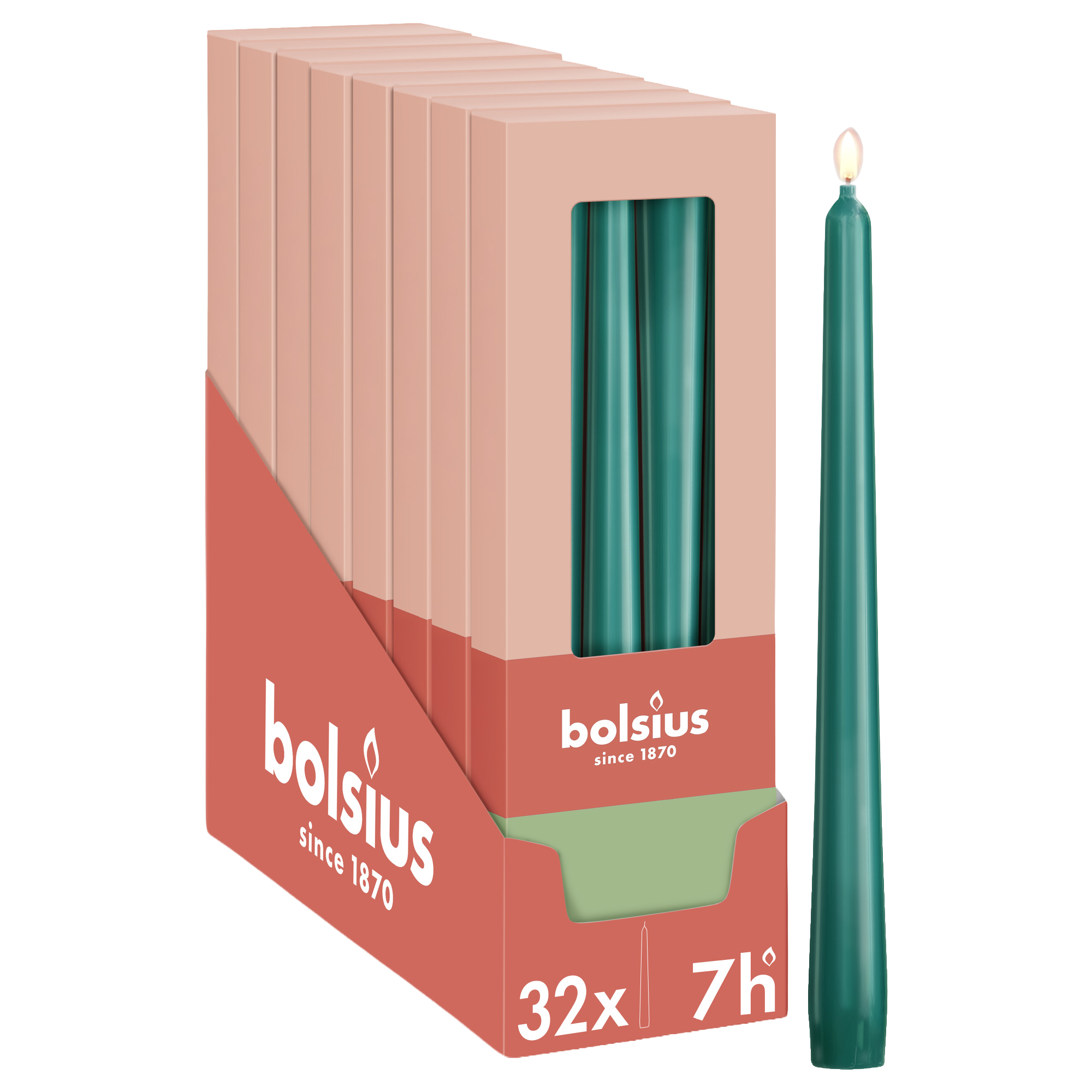 Bolsius - Glossy - Dinerkaarsen - 32 stuks - Groen - 24,5 cm - 7 branduren