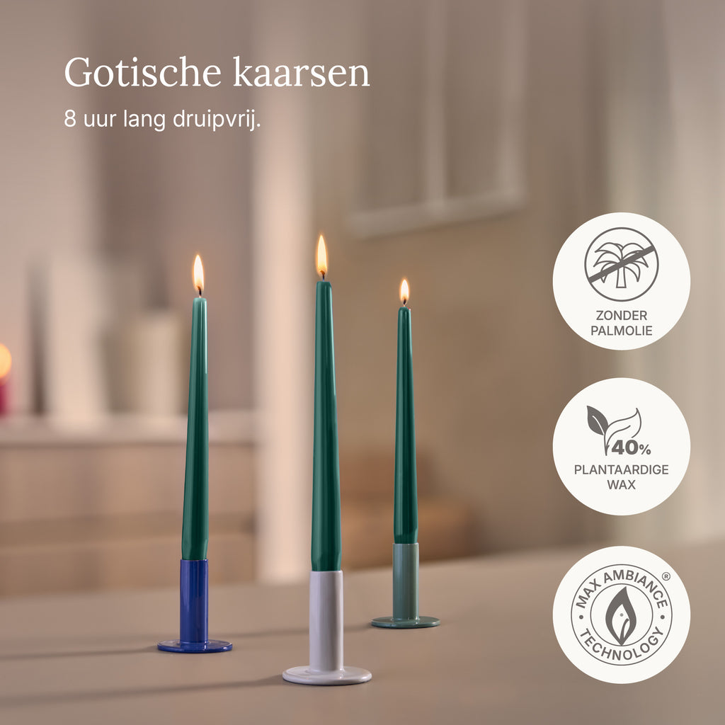 Bolsius - Glossy - Dinerkaarsen - 32 stuks - Groen - 24,5 cm - 7 branduren