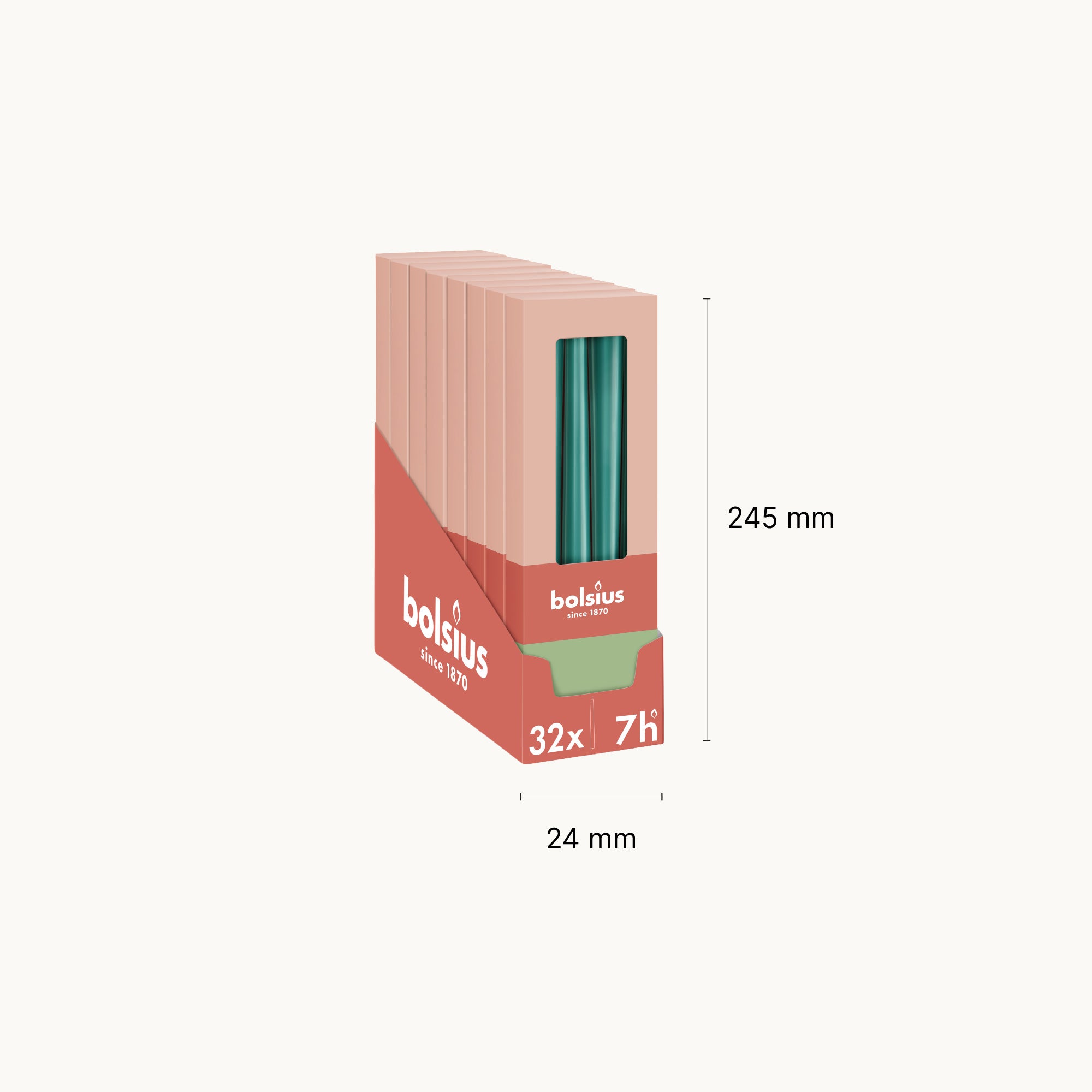 Bolsius - Glossy - Dinerkaarsen - 32 stuks - Groen - 24,5 cm - 7 branduren