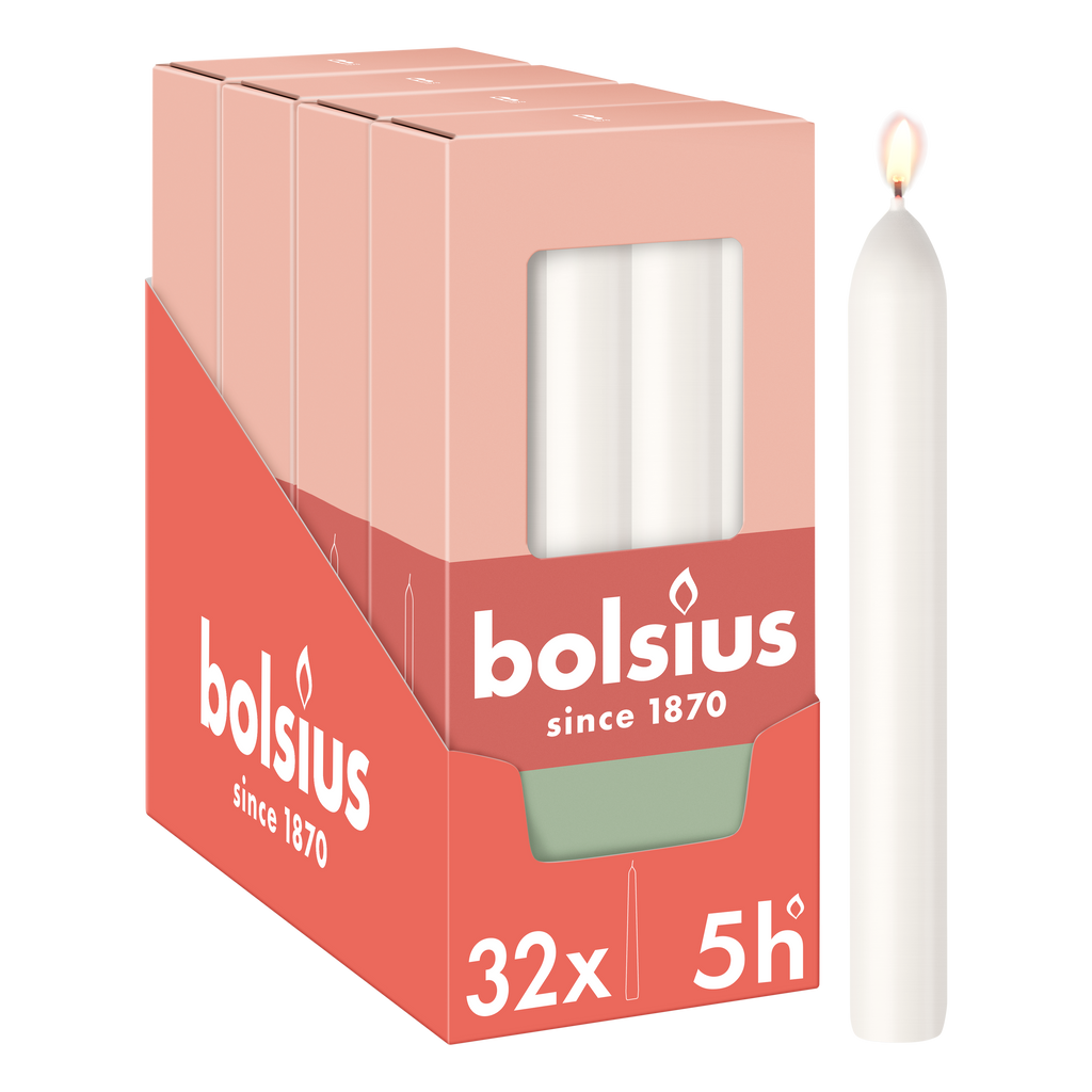 Bolsius - Gladde Dinerkaarsen - 17 cm - 32 stuks - Wit